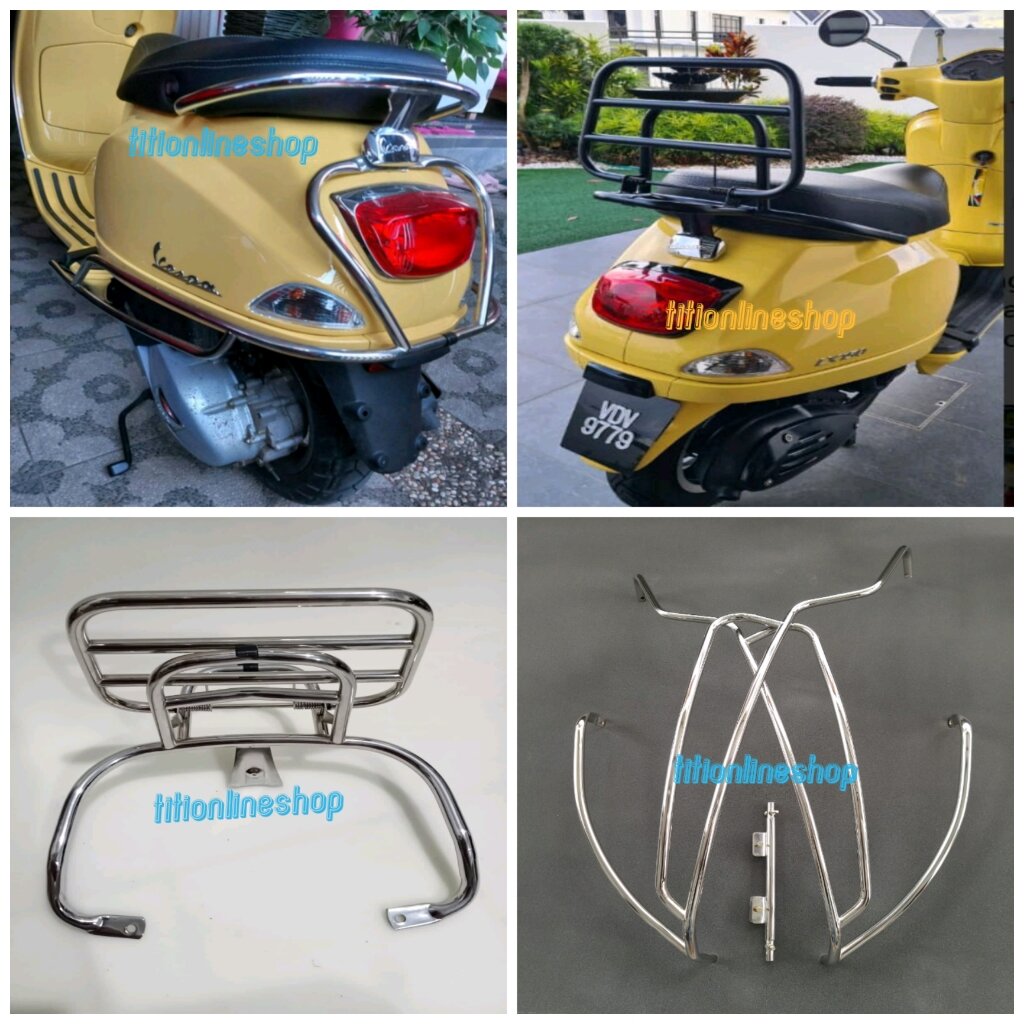 Paket Crashbar dan Back Rack untuk Vespa LX dan S Aksesoris Vespa Harga 670,000 rupiah*Gratis Ongkir