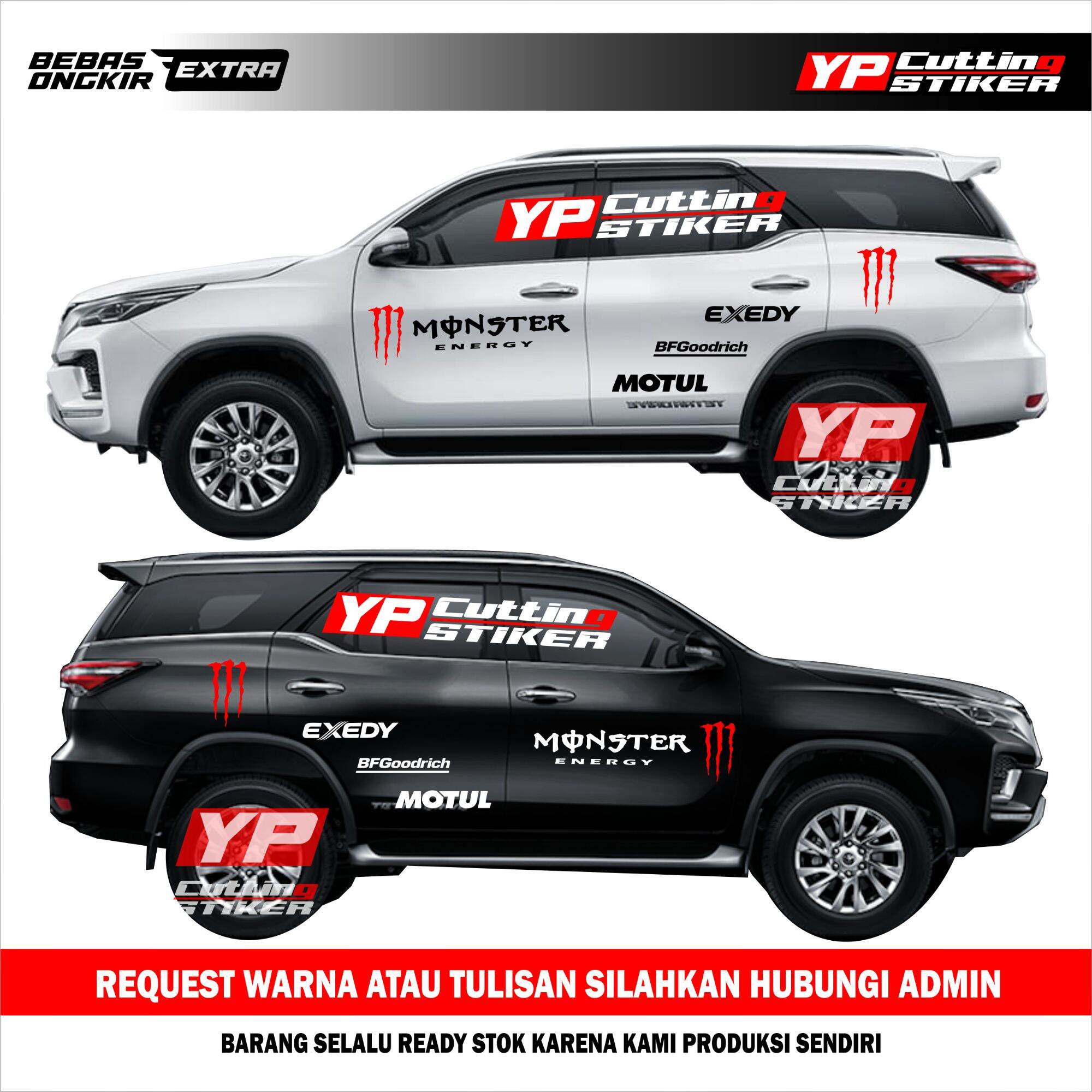 Sticker mobil Fortuner monster sticker list terlaris mobil Toyota Fortuner stiker mobil Fortuner keren terbaru Harga 75,000 rupiah*Gratis Ongkir