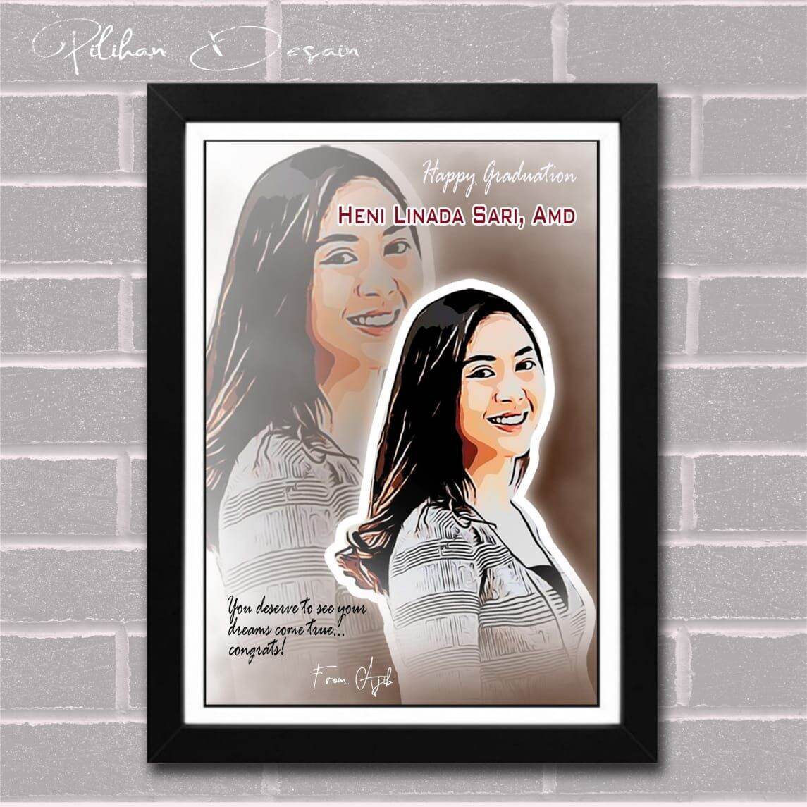 FRAME KACA + CETAK + DESAIN foto karikatur byg kado hadiah hadiah custom ultah wisuda anniversary mura…