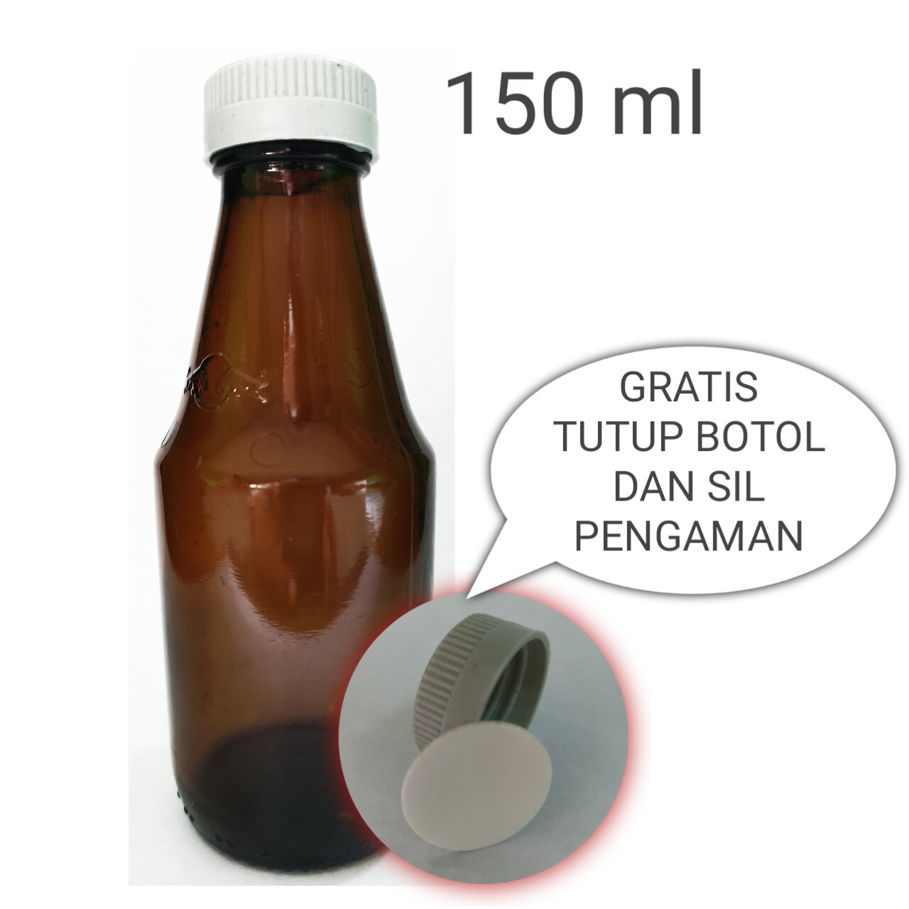 Botol Kaca 150 ml tutup putih