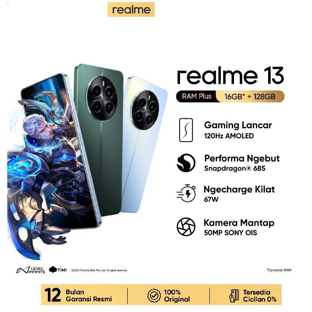 realme 13 NFC [8GB/128GB -8GB/256GB] Snapdragon 685 - IP64 - 50MP Sony LYT-600 with OIS - 67W SuperVOOC Garansi Resmi 1 Tahun Giá 2,623,000 Đồng*Miễn phí vận chuyển