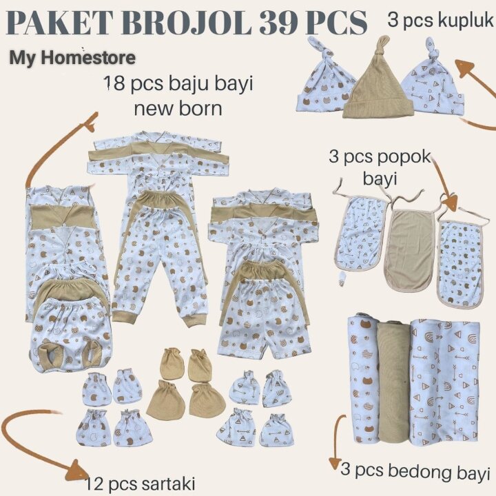 39 pcs Paket brojol bayi baru lahir baju bayi celana bayi topi dan sartaki Harga  68,500 rupiah*Gratis Ongkir
