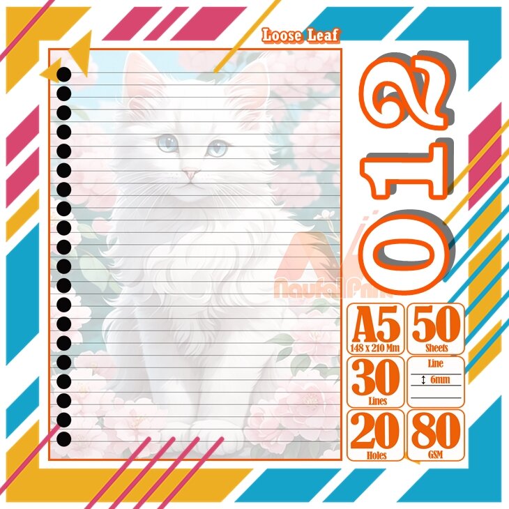 Binder A5 Loose Leaf Leef Karakter Kucing Lucu Cute cewe perempuan Isi 50 Lembar isi Ulang full warna lucu pelajar buku mahasiswa sekolah siswa kertas Vol- 15