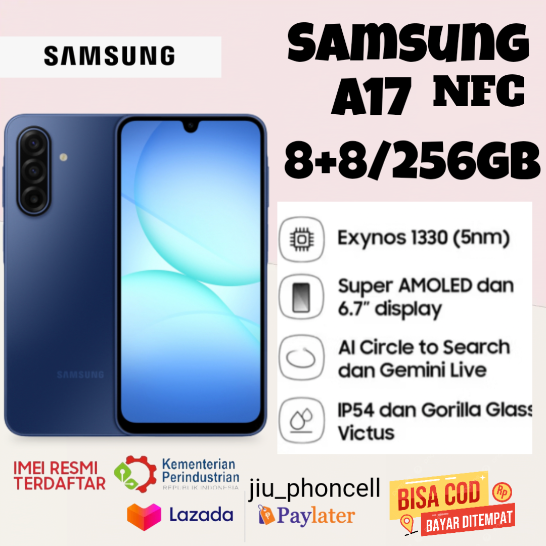 samsung A17 NFC 8+8/ 256 GB , layar super amoled batrai 5000 mah GRATIS TRAVEL ADAPTOR garansi resmi 1 tahun Giá 1,995,000 Đồng*Miễn phí vận chuyển