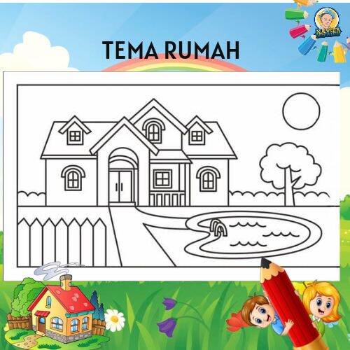 Sketsa gambar tema rumah / kertas mewarnai / kertas gambar | Lazada