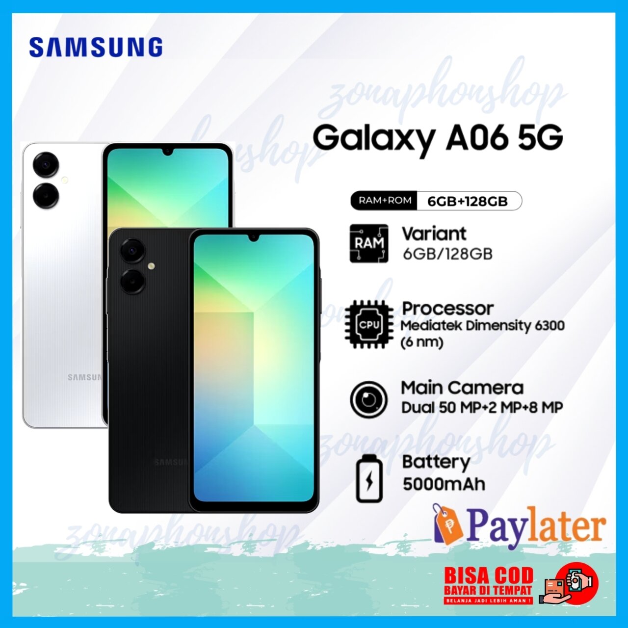 Samsung A06 5G 6/128 Free adaptor Charge 25W original garansi resmi Harga 2,178,000 rupiah*Gratis Ongkir