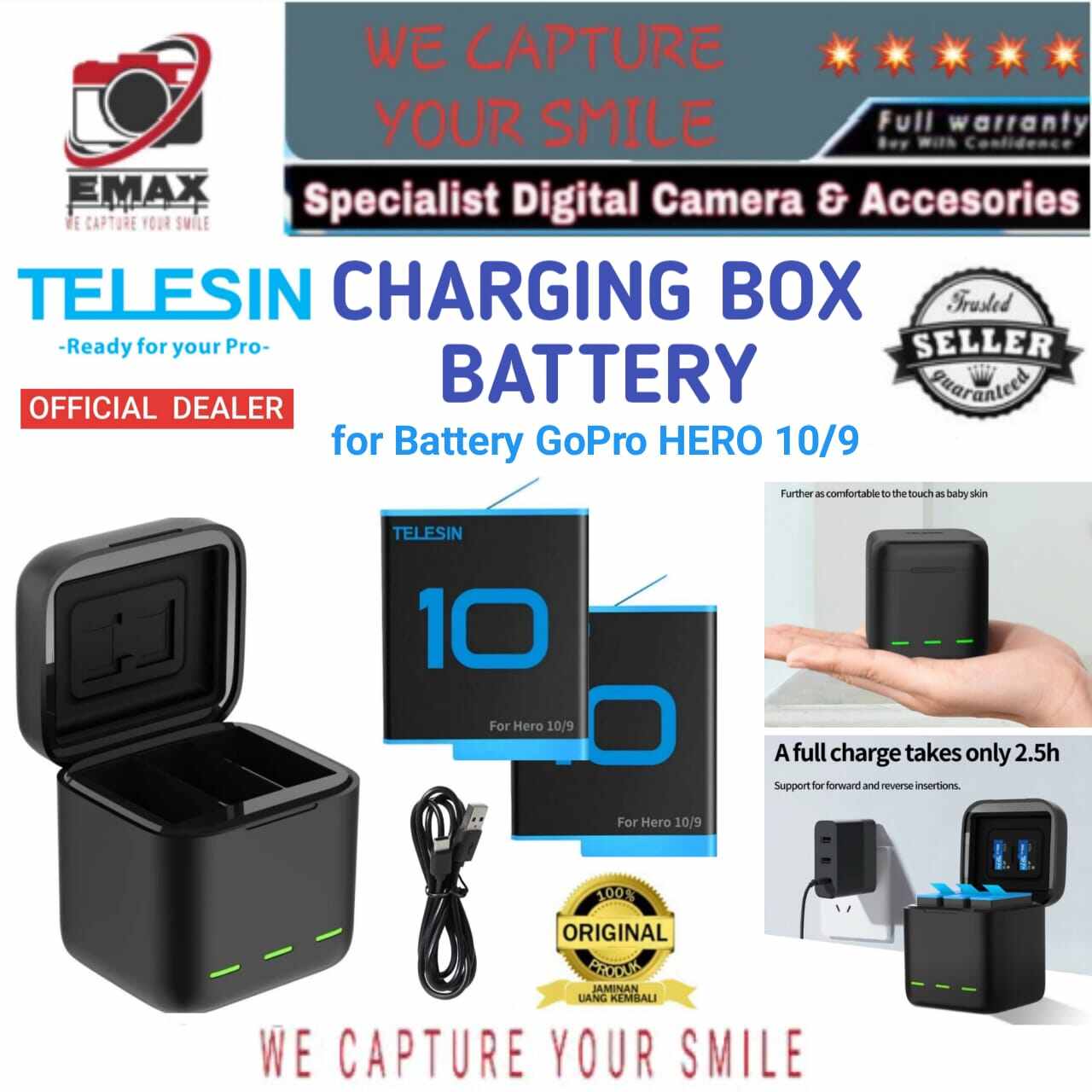 TELESIN Battery Charging Box Slot Charger Storage Box