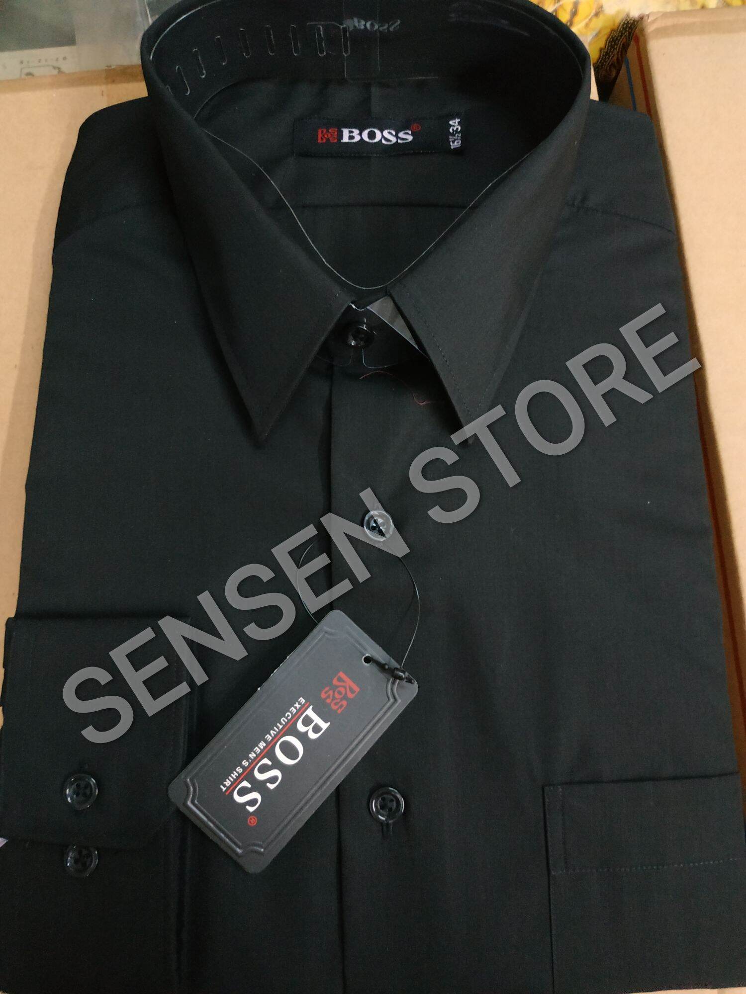 Kemeja BOSS warna hitam lengan panjang size (S) 16 (XL
