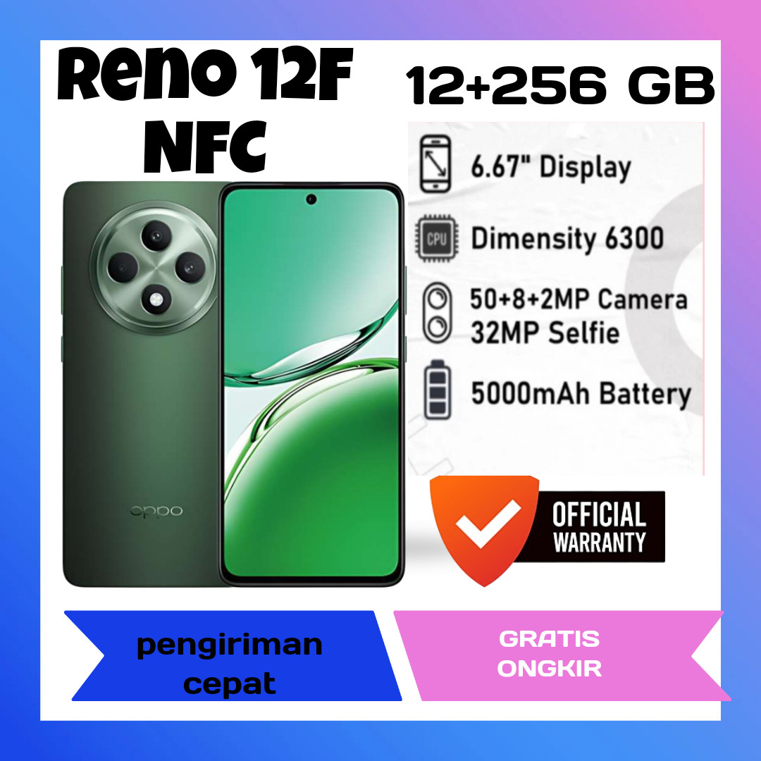 Oppo Reno 12 F 5g Nfc Ram 12+256 Gb 6.7 Inch Amoled Screen 1 Year Official Warranty (Registered Imei) Harga  3,199,000 Ringgit*Penghantaran Percuma