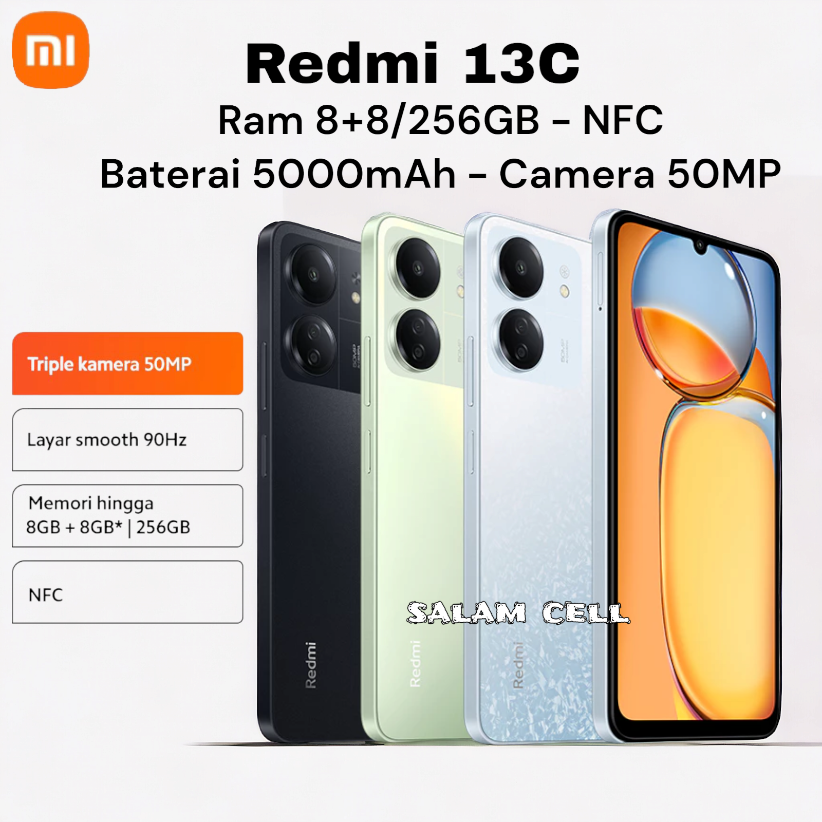 Redmi 13C NFC Ram 8+8/256GB Camera 50MP Baterai 5000mAh Original Garansi Resmi Harga 1,499,000 rupiah*Gratis Ongkir