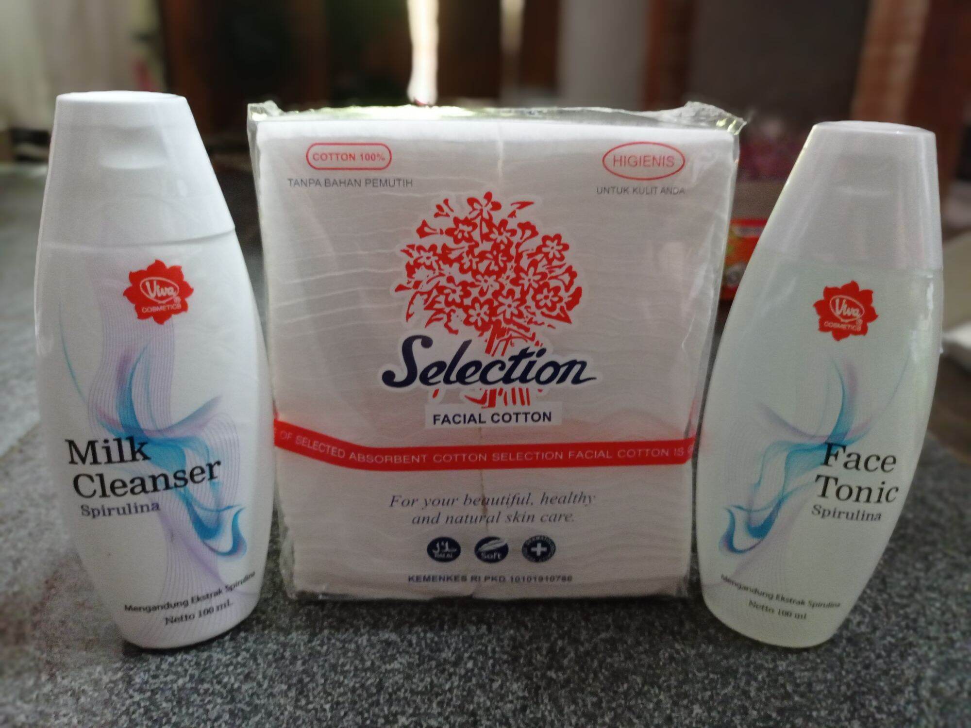 Viva Paket 3 In 1 Pembersih Wajah (Milk Cleanser - Toner - Kapas (*kapas merk sesuai yg ready tidak terpaku oleh gambar)). 