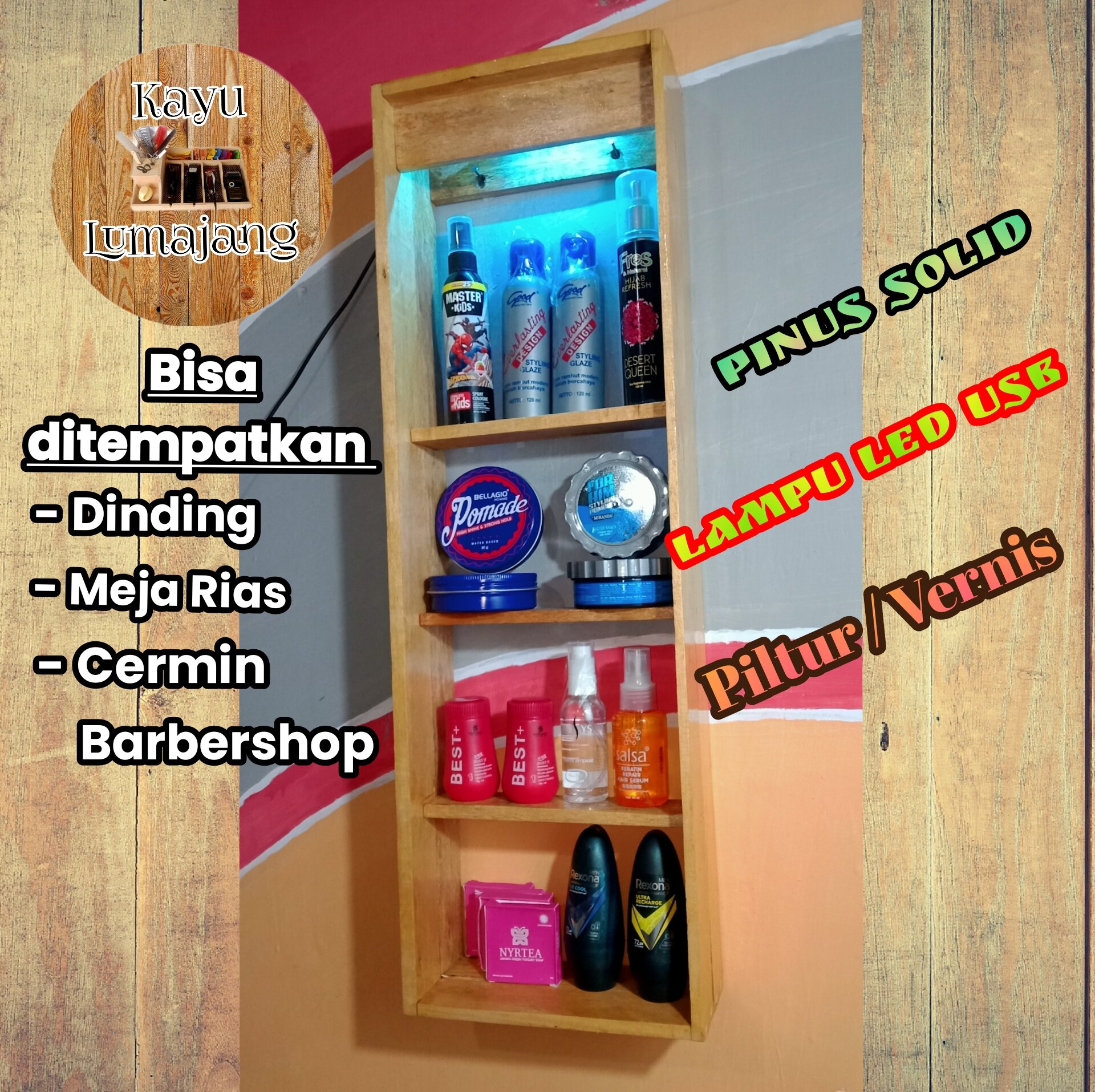 Rak susun kayu tempel dinding barbershop murah | Lazada Indonesia