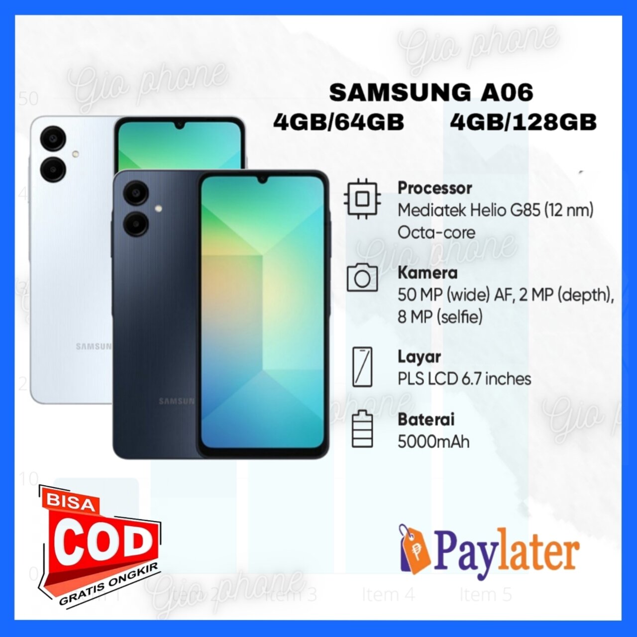 Samsung A06 6/128 original samsung garansi resmi 1tahun Giá 1,274,000 Đồng*Miễn phí vận chuyển