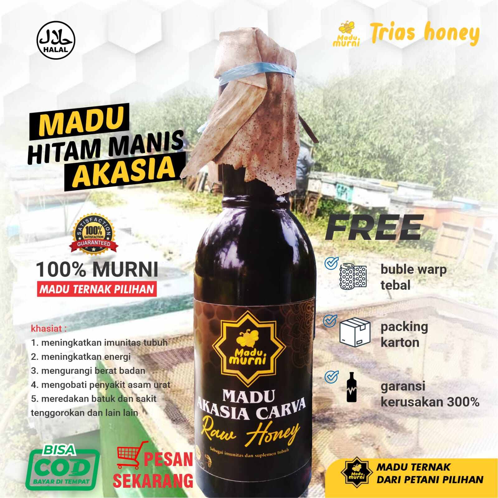 Madu Akasia Murni Jambi,Madu Hitam Manis Akasia/Madu Murni,tanpa proses pemanasan/madu asam lambung