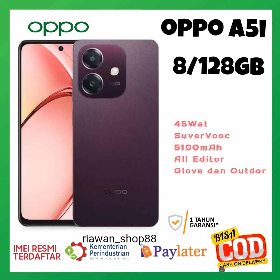 Oppo a5i 8 + 128 GB RAM (4 + 4 GB ) , Snapdragon processor, 5000mAh, 33W Super VOOC, dual stereo speaker, Oppo official warranty Harga  1,225,000 Ringgit*Penghantaran Percuma