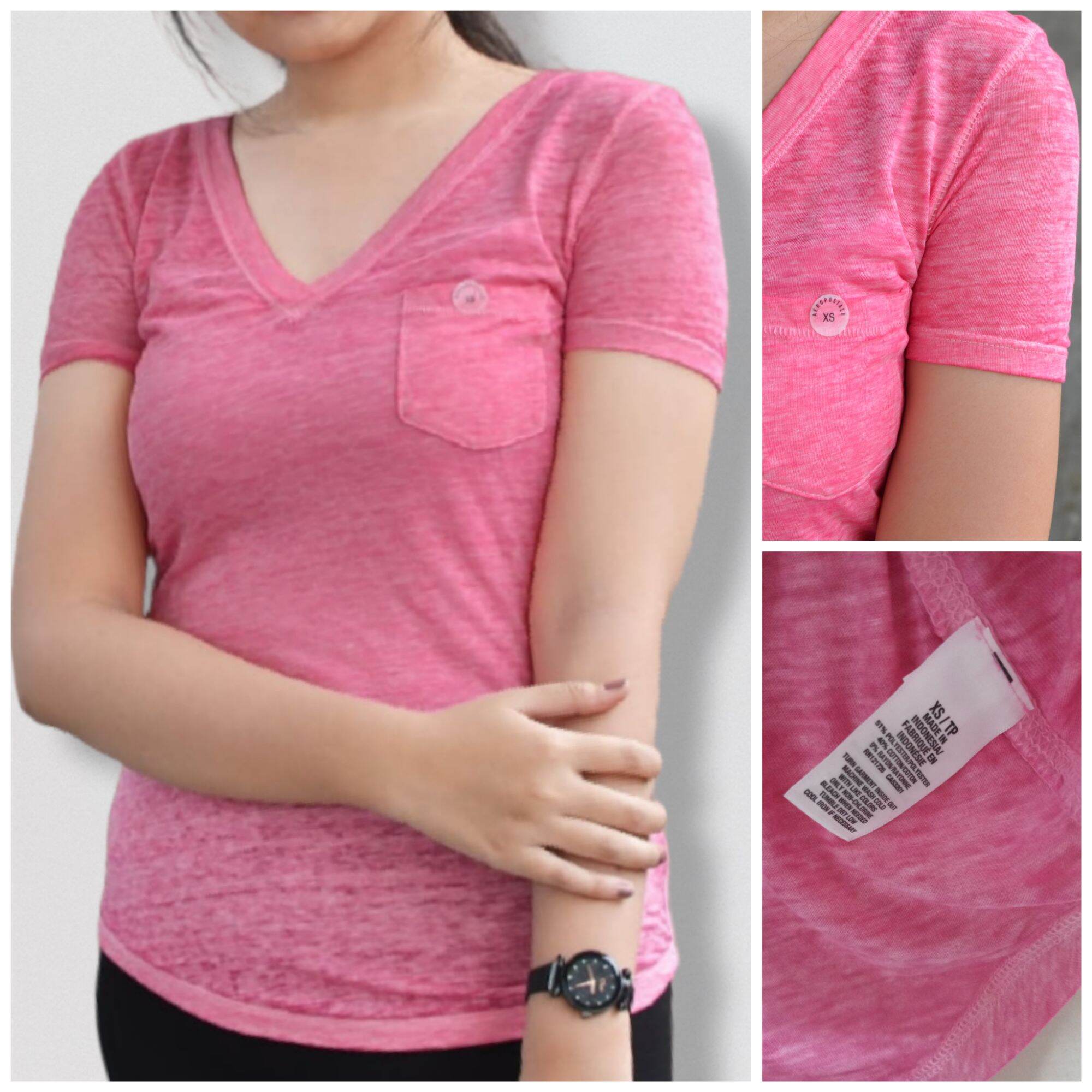 Lazada Indonesia - AEROPOSTALE – kaos polos lengan pendek wanita – v neck with pocket