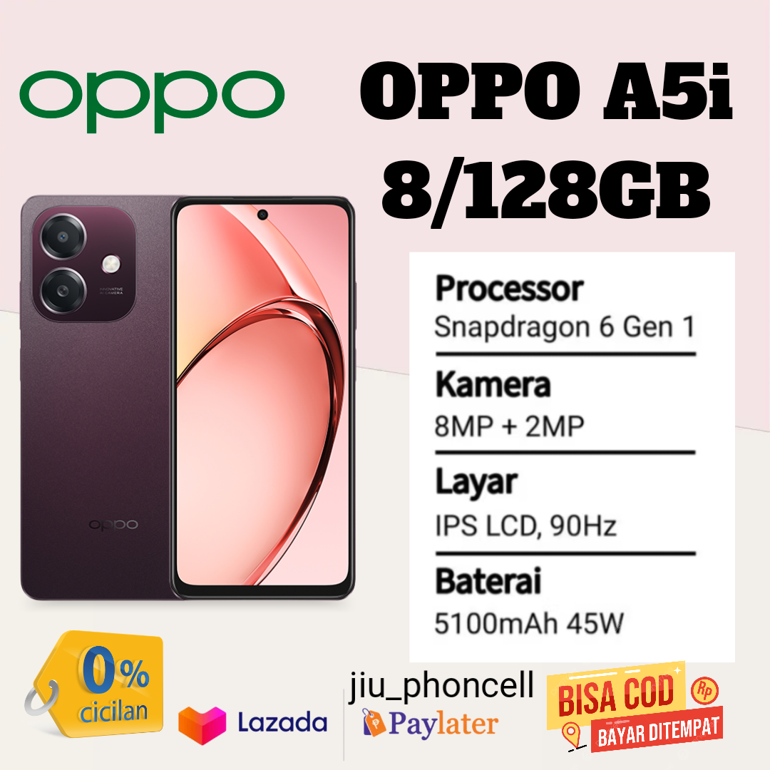 Oppo A5I Ram 8/128 Gb Battery 5000 Mah Snapdragon 6S Gen 1 Official Warranty 1 Year Giá 1,345,000 Đồng*Miễn phí vận chuyển
