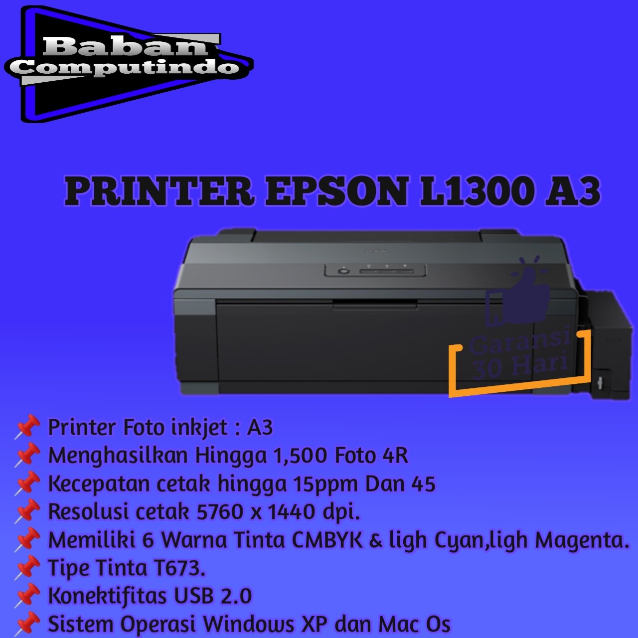 epson l1300 printer A3 ,nozel print full, baik untuk cetak foto dll