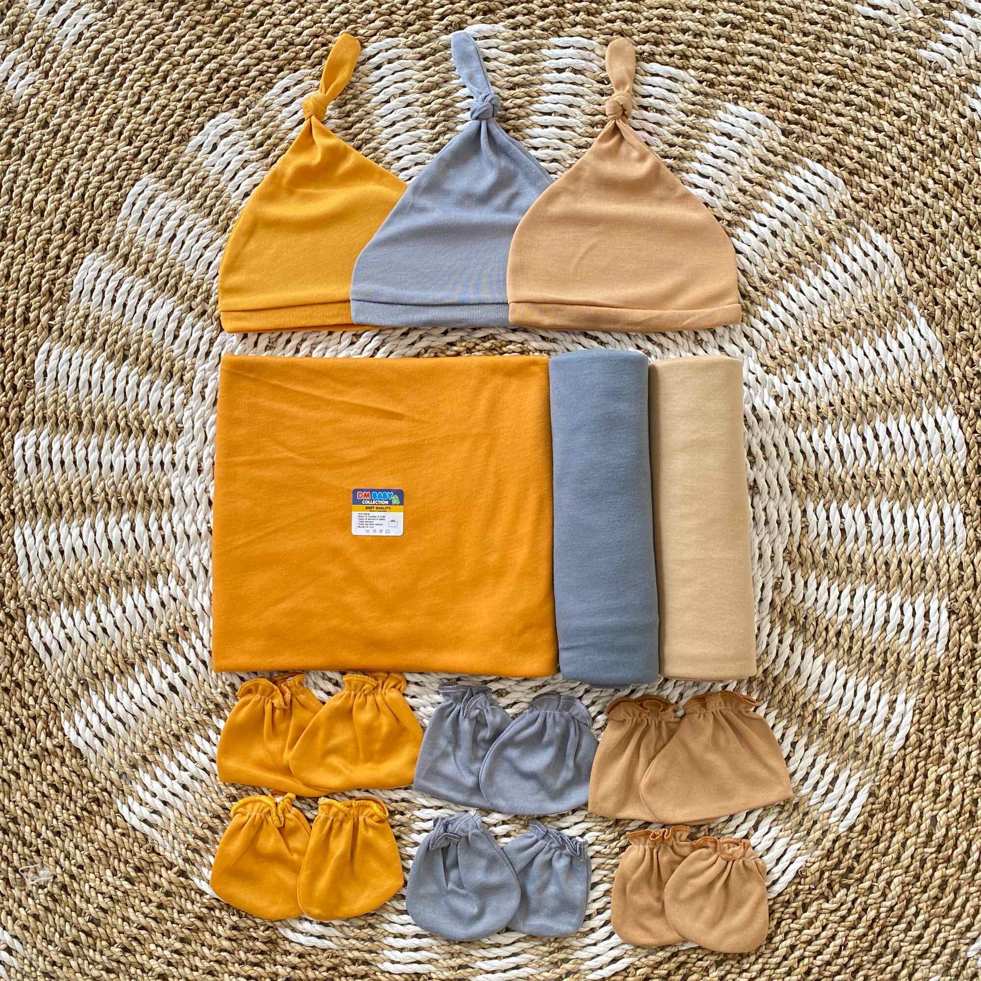 3 PCS Bedong + 3 SET Topi Kupluk Sarung lengan dan Sarung Kaki SARTAKI Paket Hemat 12 PCS Perlengkapan Lahiran