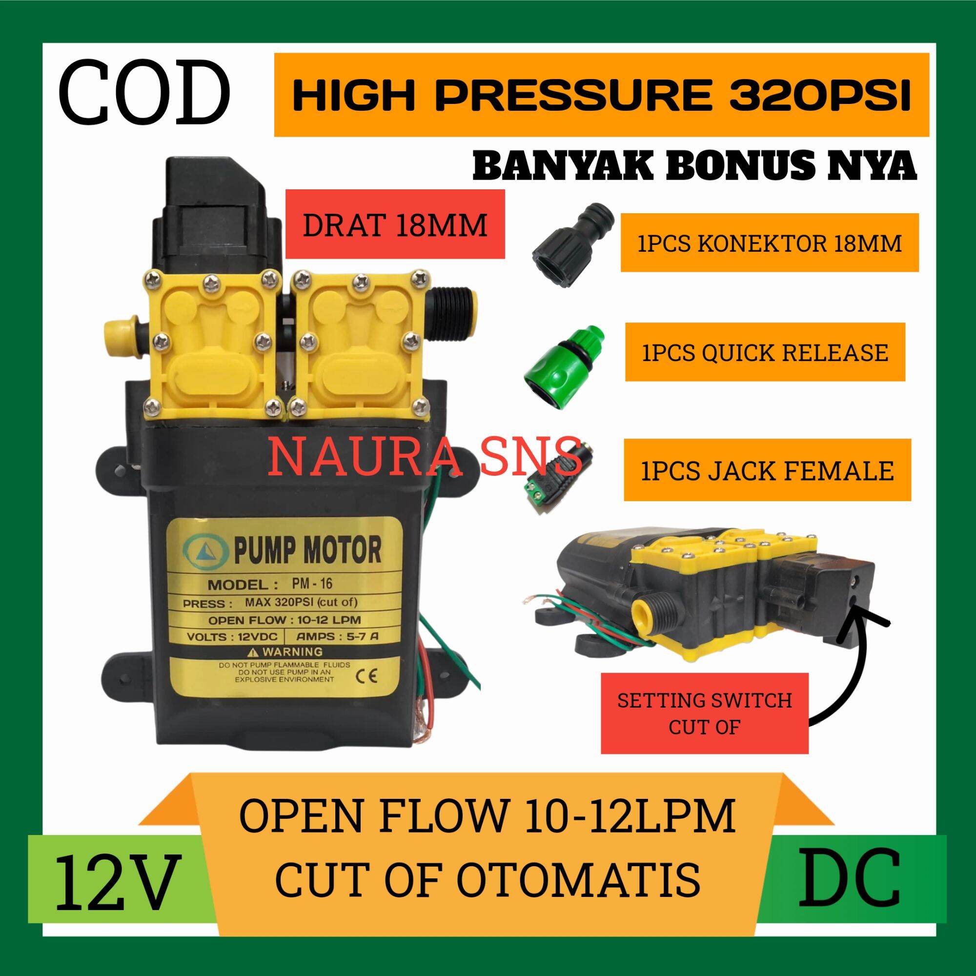 Dinamo Pompa Dobel 12volt 320psi 12Lpm Pump Assy High Pressure Pompa Dc sprayer misting steam Harga 152,831 rupiah*Gratis Ongkir