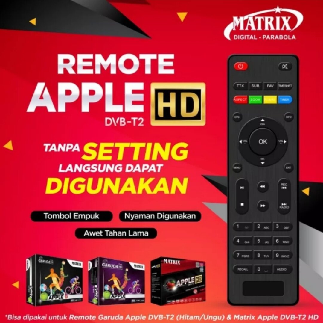REMOTE SET TOP BOX DVB-T2 REMOT MATRIX APPLE HD MERAH - Merek Matrix Harga 13,500 rupiah*Gratis Ongkir
