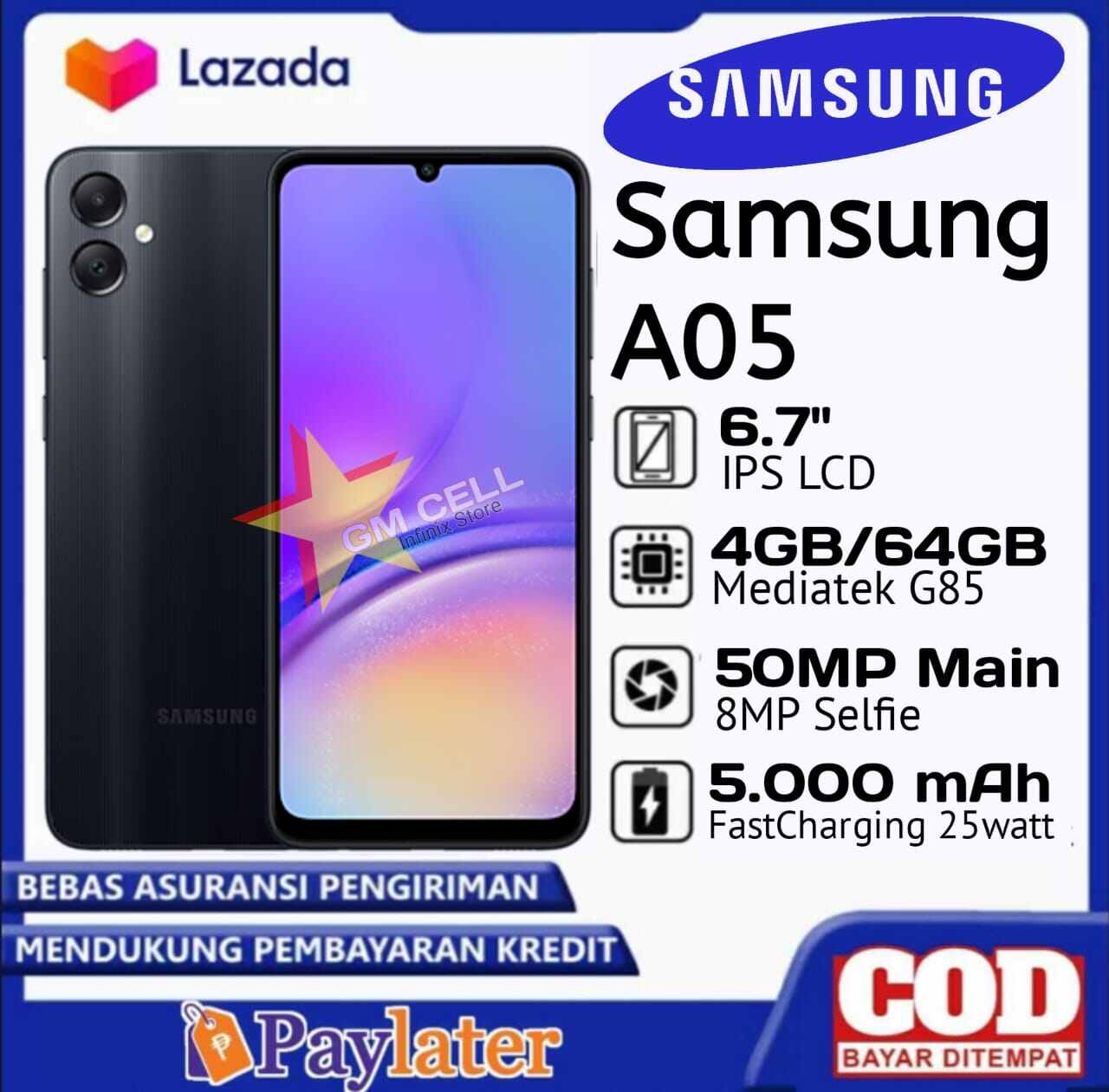 Samsung A05 Ram 4 + 64 original warranty official IMEI registered Ministry of Industry Harga 1,195,000 rupiah*Gratis Ongkir