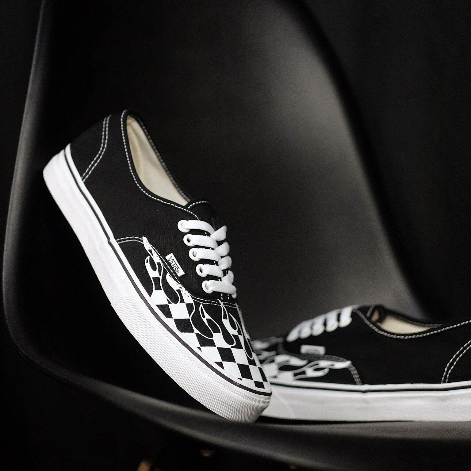 black and white checkered flame vans