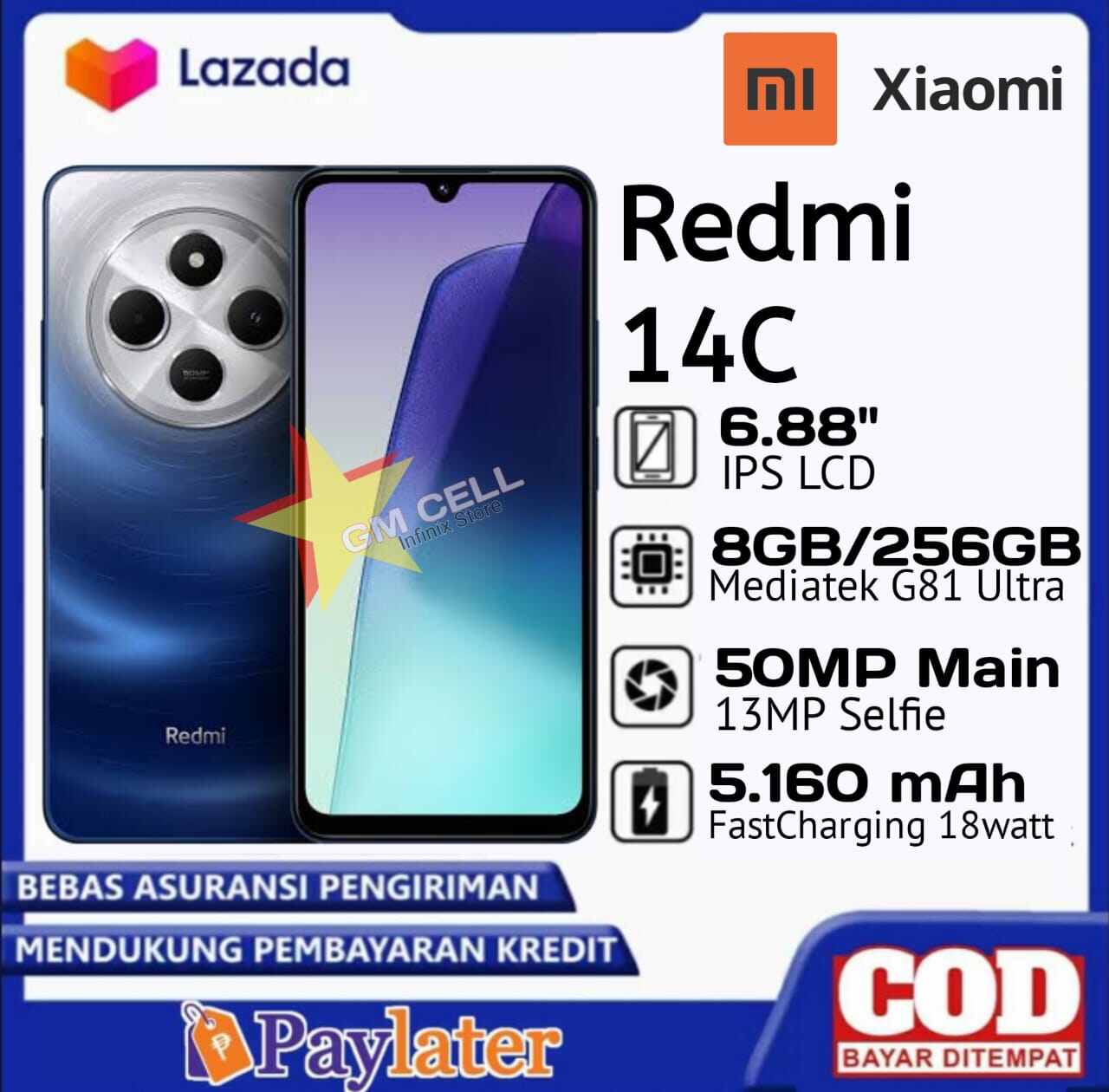 Xiaomi Redmi 14C Ram 8+256 Original Garansi resmi.camera 50MP Giá 1,345,000 Đồng*Miễn phí vận chuyển