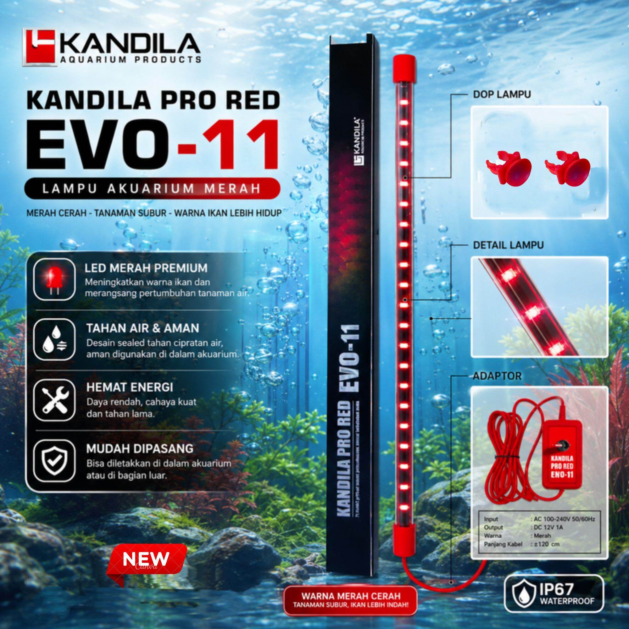 LAMPU KANDILA PRO EVO 1200 LED TANNING AQUARIUM AQUASCAPE 11 MODE CAHAYA