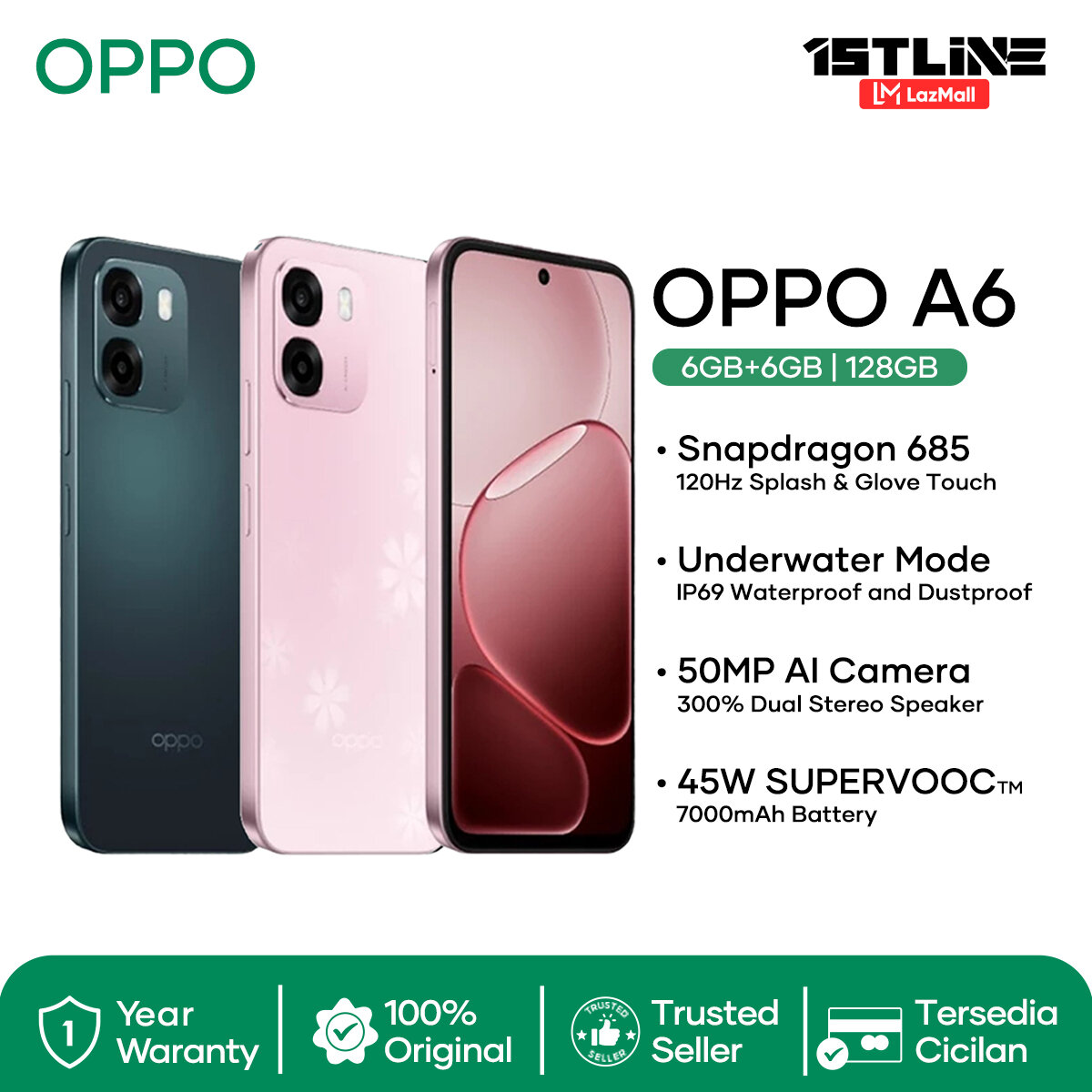 Oppo A6 6/128Gb (6Gb+6Gb Extended Ram) 45W + 7000Mah Battery, Ip69 Water & Dust Resistance Harga  2,899,000 Ringgit*Penghantaran Percuma