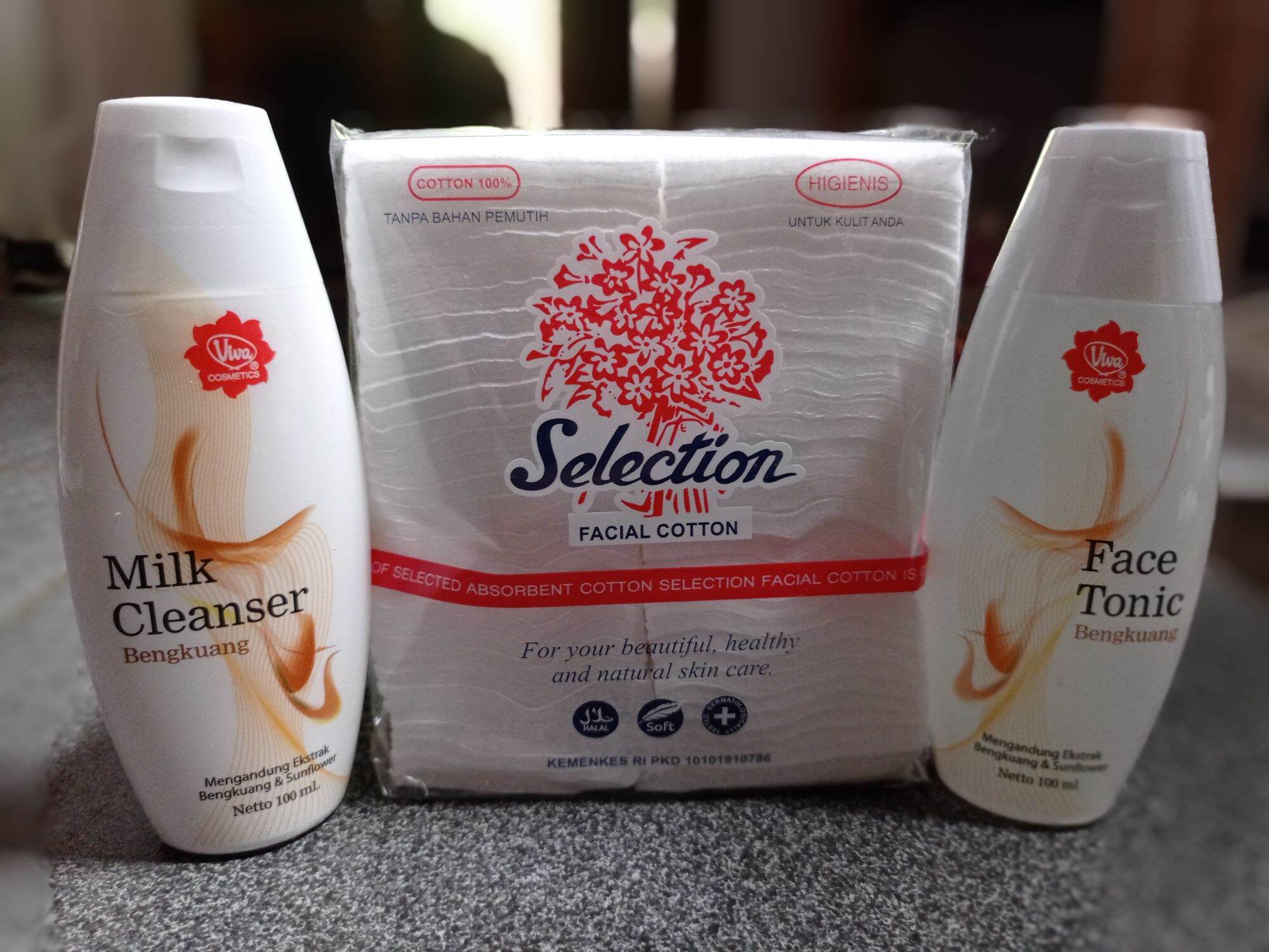 Viva Paket 3 In 1 Pembersih Wajah (Milk Cleanser - Toner - Kapas (*kapas merk sesuai yg ready tidak terpaku oleh gambar)). 