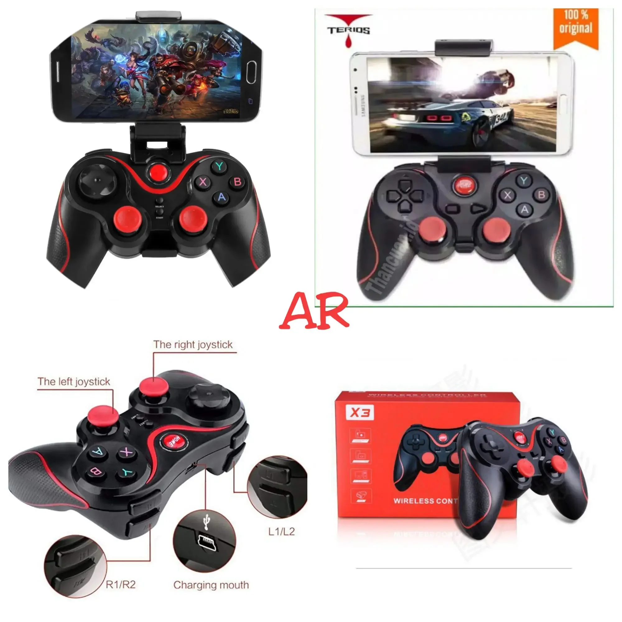 X3 Gamepad Joystick Bluetooth Plus Holder HP - X3 Wireless Controller / X3 Gamepad Android X3 Bluetooth Wireless Controller Stik bluetooth android Stik Android / Terios T3 Wireless Bluetooth Gamepad Joystick For Android Smartphone