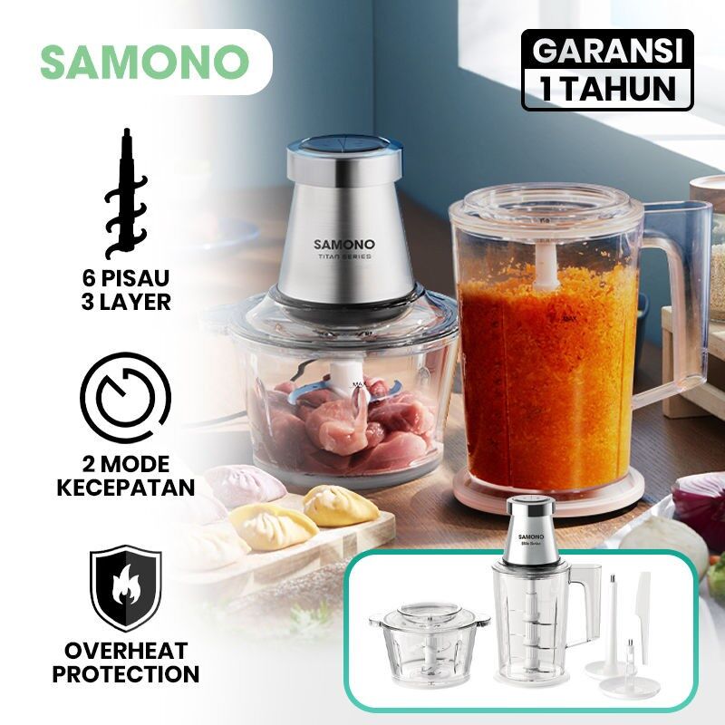 SAMONO Food Chopper Processor Stainless Steel 2 Liter 8in1 Multifungsi