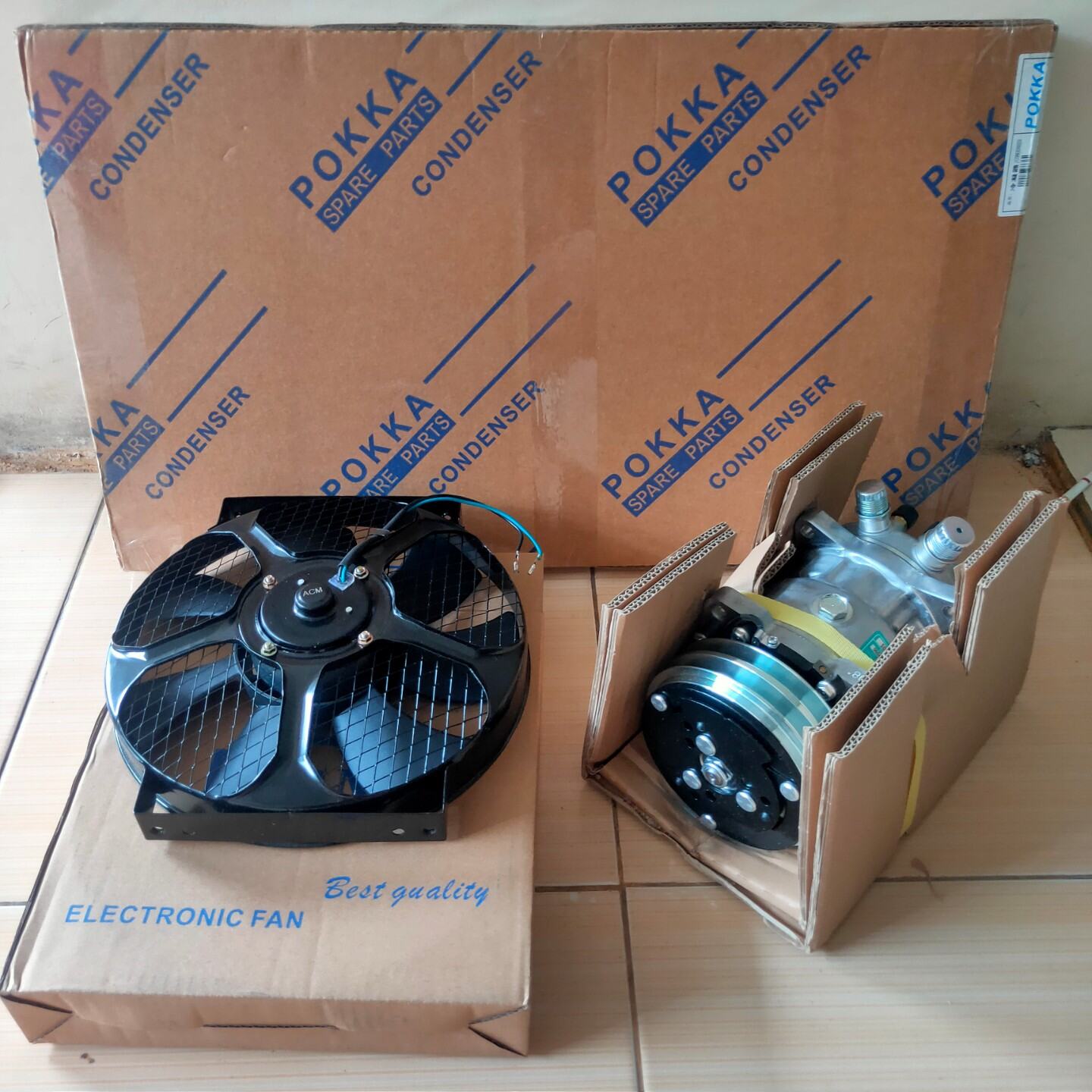 PAKET AC MOBIL KOMPRESSOR KONDENSOR EXTRA FAN KIPAS (SANDEN ASLI