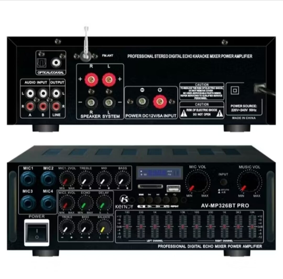 Amplifier AV 326BT PRO Amplifier Bluetooth EQ Audio Karaoke Home Theater Optical/Coaxial AV-MP326BT PRO Harga 120,750 rupiah*Gratis Ongkir