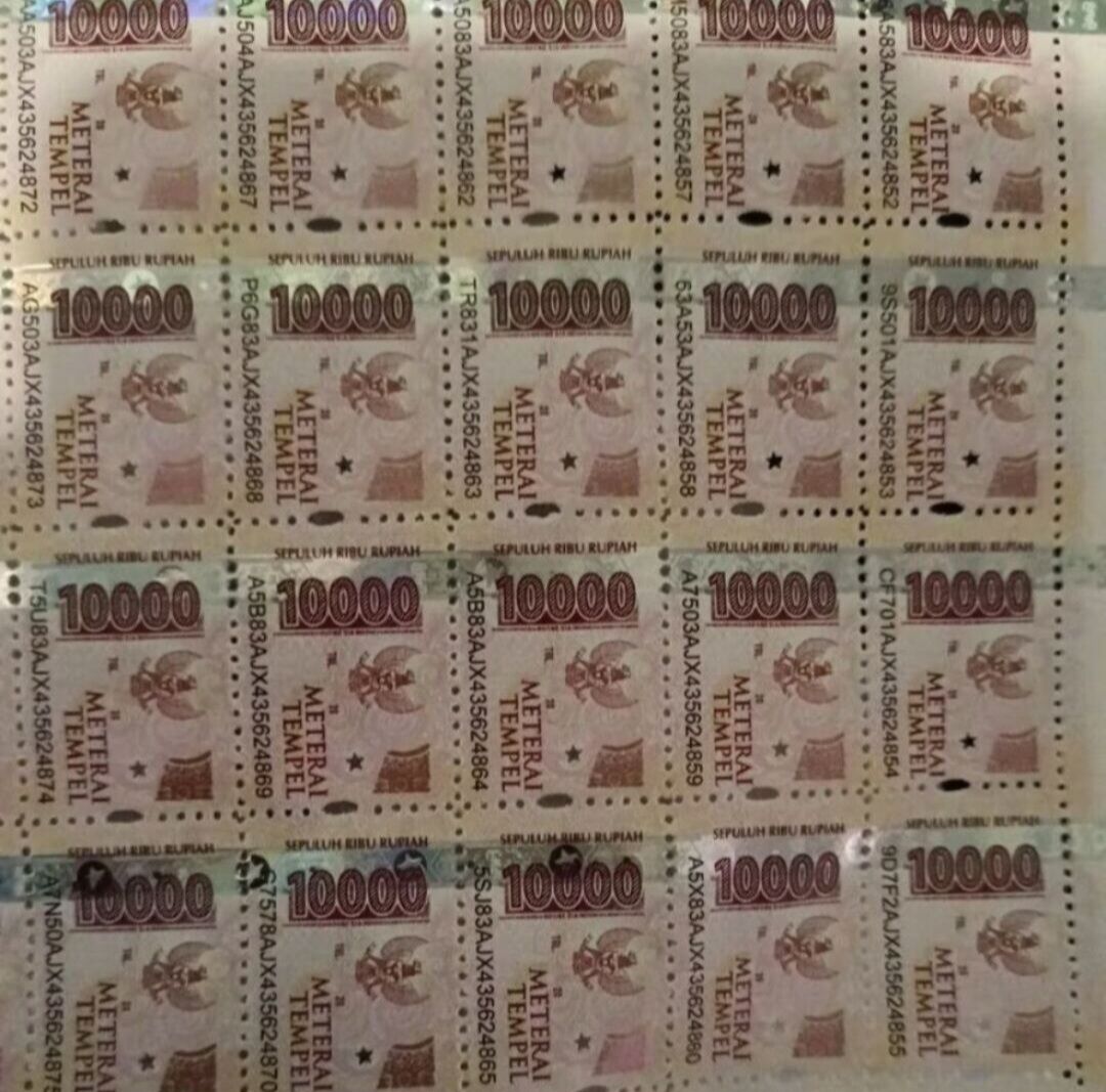 10 BIJI SATUAN Materai 10000 10Rb Kantor Pos Original Sinar Uv Harga 67,500 rupiah*Gratis Ongkir