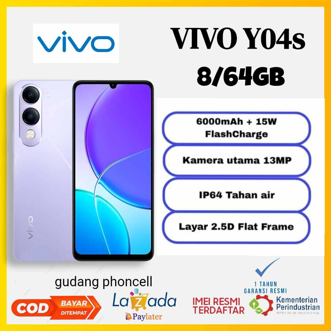 Hp vivo y04s 8+64 GB unisog T7225 baterai 6000 mah garansi resmi vivo 1 tahun Harga 1,445,000 Ringgit*Penghantaran Percuma