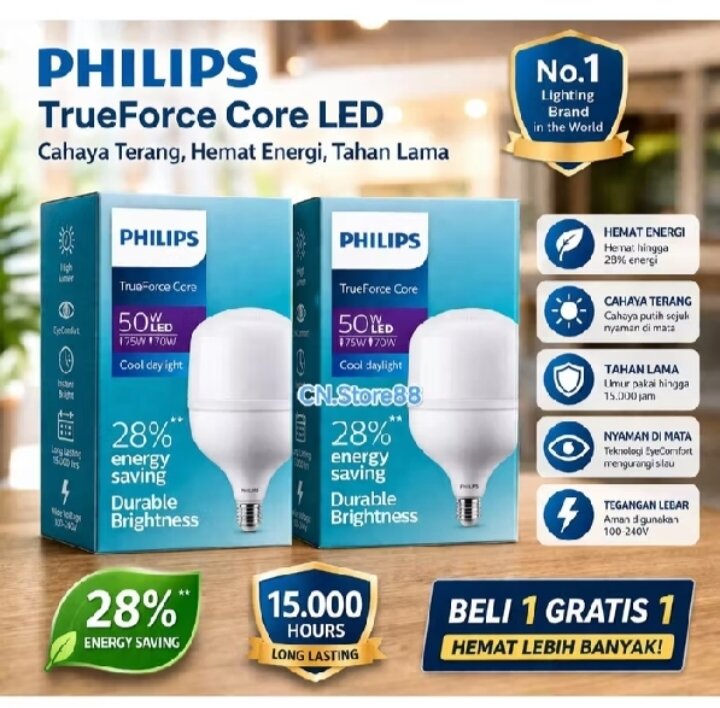 Bohlam lampu LED Philips 50 watt super terang bergaransi 1 tahun beli 1grtis 1