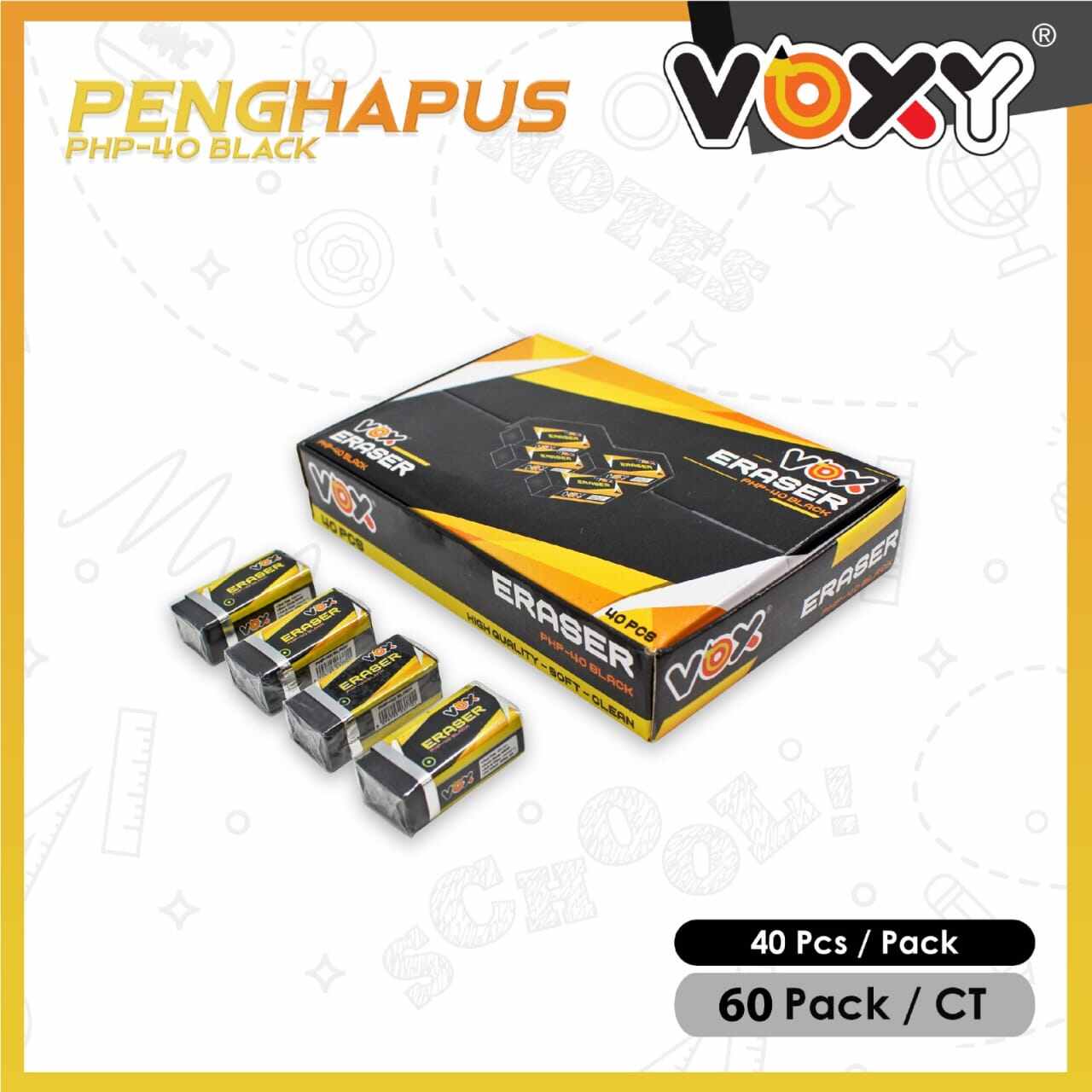 (KG) 40 Pcs Penghapus Pensil Hitam Putih Per Pack Non Toxic - Stationery