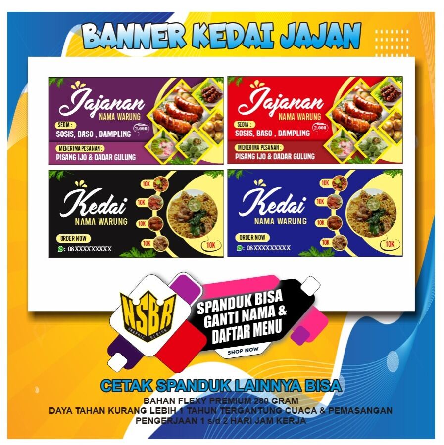 Spanduk Jualan Kedai / Jajanan/ Spanduk Keren/Bisa Ganti Nama, Tulisan