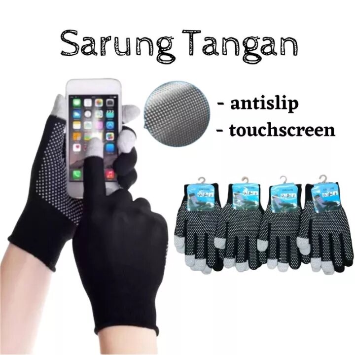 Sarung Tangan Motor Touchscreen Hitam Dewasa Harga 7,250 rupiah*Gratis Ongkir