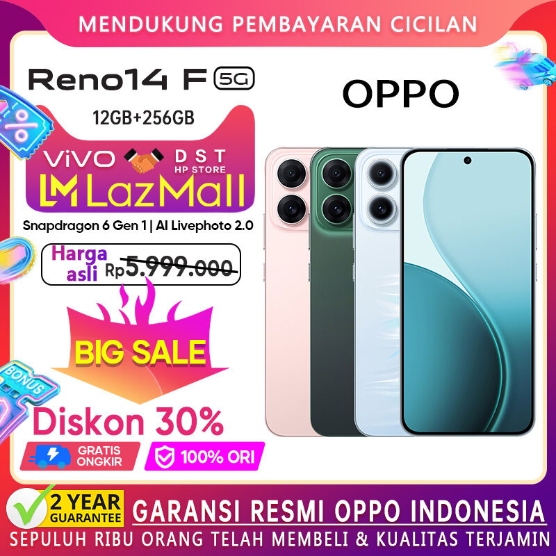 Oppo ren14 F 5G 8/256GB MediaTek Helio G100 AI livephoto IP69-OPPO Indonesia official warranty Harga 5,999,000 rupiah*Gratis Ongkir