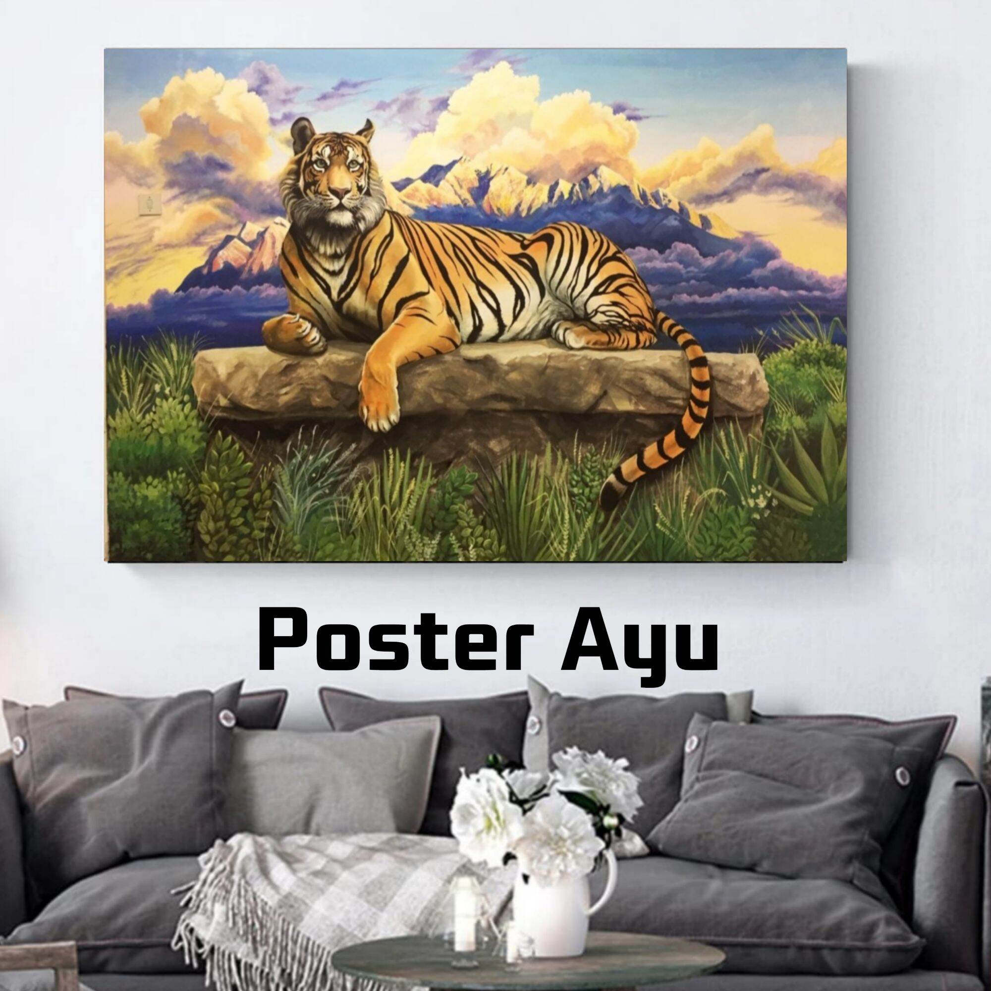 poster cetak hiasan dinding jumbo gambar harimau belang ,macan design ...