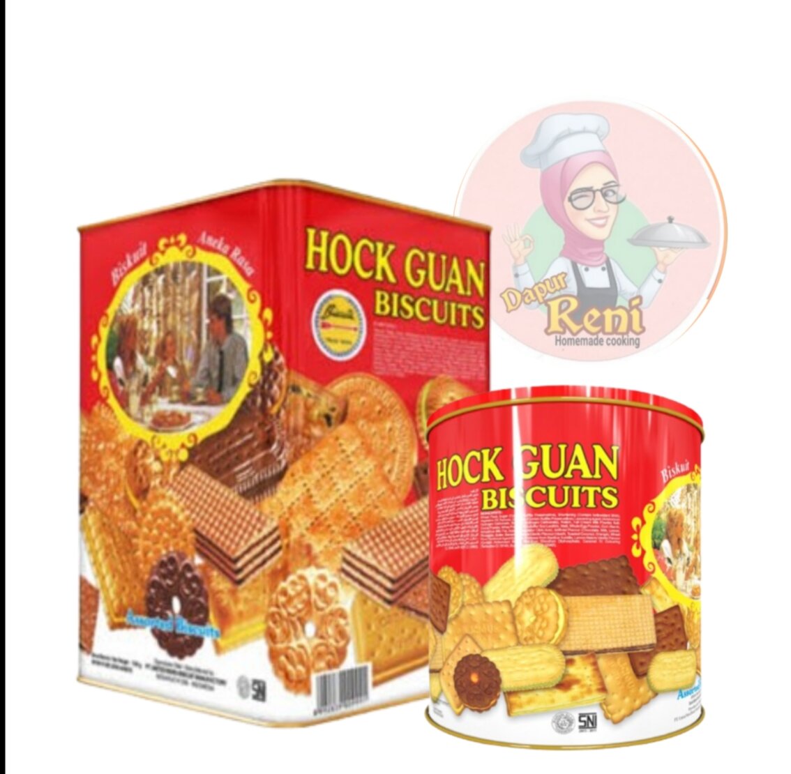 Biskuit hock guan kaleng 1350 gram dan 350 gram,kue lebaran