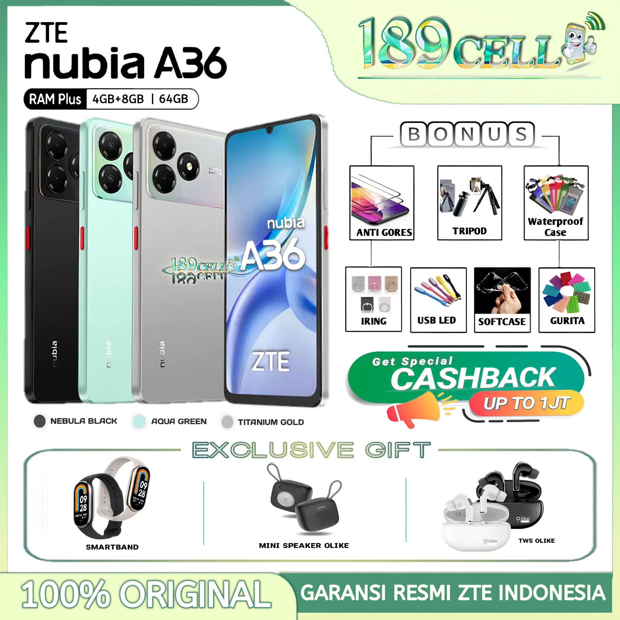 Zte Nubia A36 Ram 4+8Gb/64Gb - Nubia A36 4/64Gb Official Warranty Zte Indonesia Giá 1,159,900 Đồng*Miễn phí vận chuyển