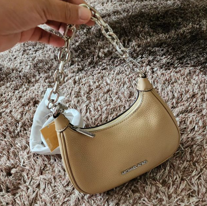 Jual Tas Michael Kors Mk Cora Mini Zip Pouchette Leather Camel