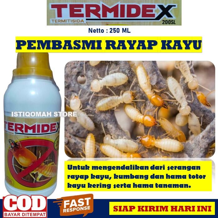 100% AMPUH Obat Pembasmi Rayap Kayu Terbaik TERMIDEX 200SL Netto 250ML Obat Anti Rayap dan Serbuk Kayu TERMITISIDA untuk Mengendalikan Hama Rayap Kayu di Rumah dan Tanaman yang Bagus dan Manjur