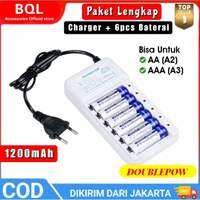 Paket Combo Hemat Charger + Baterai AA 1200mAh/900mAh Doublepow Charger Baterai 6 slot AA/AAA with 6PCS AA 1200mAh / 6PCS AAA 900mAh