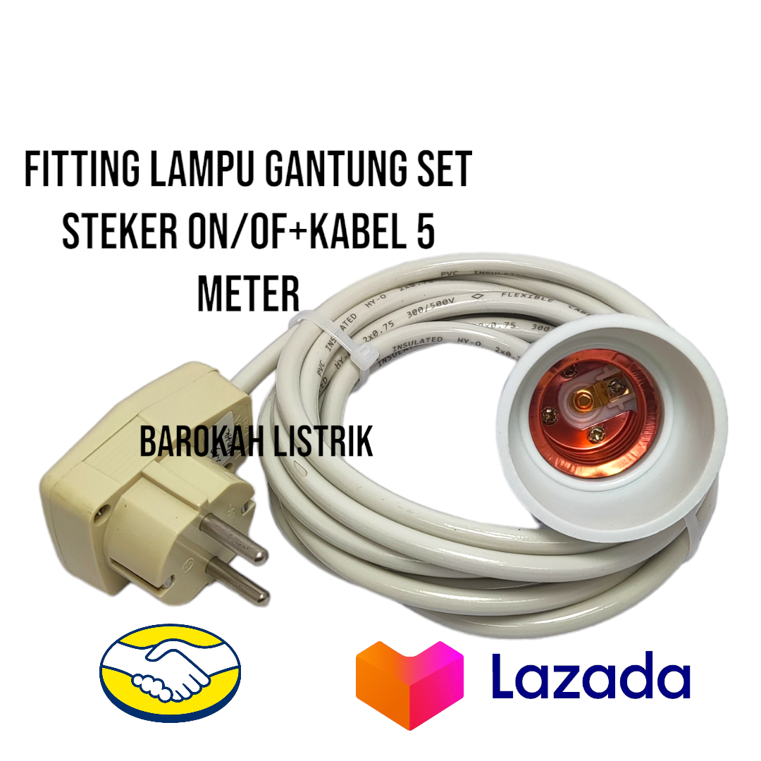 Fitting Lampu Gantung+Steker ON/OF +Kabel Serabut 2X0.75 +5Meter ...