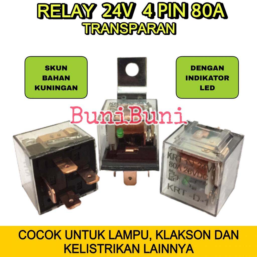 RELAY Transparan 24V KAKI 4 Pin 80A Untuk Lampu Klakson Alarm Mobil